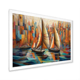 Abstract Sailboats At Sunset Cubist Minimalism - Boat Canvas Wall Art