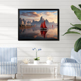 Red Sailboat Sailing Into Arctic Sunset - Boat Canvas Wall Art