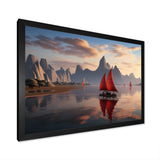 Red Sailboat Sailing Into Arctic Sunset - Boat Canvas Wall Art