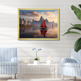 Red Sailboat Sailing Into Arctic Sunset - Boat Canvas Wall Art