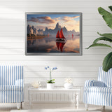 Red Sailboat Sailing Into Arctic Sunset - Boat Canvas Wall Art