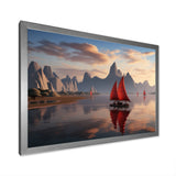 Red Sailboat Sailing Into Arctic Sunset - Boat Canvas Wall Art