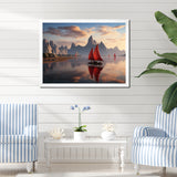 Red Sailboat Sailing Into Arctic Sunset - Boat Canvas Wall Art
