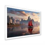 Red Sailboat Sailing Into Arctic Sunset - Boat Canvas Wall Art