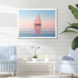 Pink Sailboat Pastel Sunset Reflection - Boat Canvas Wall Art