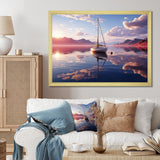 White Sailboat Pink Cloud Sunset Reflection - Boat Canvas Wall Art