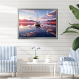 White Sailboat Pink Cloud Sunset Reflection - Boat Canvas Wall Art
