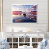 White Sailboat Pink Cloud Sunset Reflection - Boat Canvas Wall Art