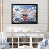 Pink Sailboat White Cloud Sunset Reflection - Boat Canvas Wall Art