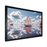 Pink Sailboat White Cloud Sunset Reflection - Boat Canvas Wall Art