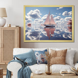 Pink Sailboat White Cloud Sunset Reflection - Boat Canvas Wall Art