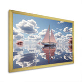 Pink Sailboat White Cloud Sunset Reflection - Boat Canvas Wall Art