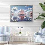 Pink Sailboat White Cloud Sunset Reflection - Boat Canvas Wall Art