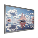 Pink Sailboat White Cloud Sunset Reflection - Boat Canvas Wall Art
