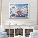 Pink Sailboat White Cloud Sunset Reflection - Boat Canvas Wall Art