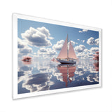 Pink Sailboat White Cloud Sunset Reflection - Boat Canvas Wall Art