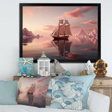 Pink Sailboat Pink Cloud Sunset Reflection - Boat Canvas Wall Art