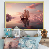 Pink Sailboat Pink Cloud Sunset Reflection - Boat Canvas Wall Art