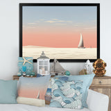 White Sailboat Sailing Into Pink Sunset - Boat Canvas Wall Art
