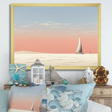 White Sailboat Sailing Into Pink Sunset - Boat Canvas Wall Art