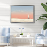 White Sailboat Sailing Into Pink Sunset - Boat Canvas Wall Art