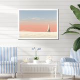 White Sailboat Sailing Into Pink Sunset - Boat Canvas Wall Art