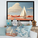 White Sailboat Floating Towards Pink Beach - Boat Canvas Wall Art