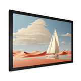 White Sailboat Floating Towards Pink Beach - Boat Canvas Wall Art