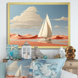 White Sailboat Floating Towards Pink Beach - Boat Canvas Wall Art