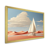 White Sailboat Floating Towards Pink Beach - Boat Canvas Wall Art