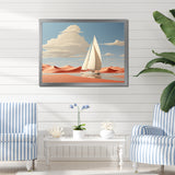 White Sailboat Floating Towards Pink Beach - Boat Canvas Wall Art