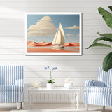 White Sailboat Floating Towards Pink Beach - Boat Canvas Wall Art
