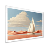 White Sailboat Floating Towards Pink Beach - Boat Canvas Wall Art