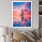 Sailboat Vibrant Pink And Sunset Reflection - Boat Canvas Wall Art