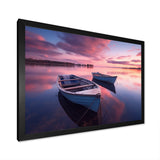 White Longboats Pink Blue Sunset Reflection - Boat Canvas Wall Art