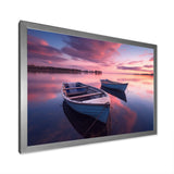 White Longboats Pink Blue Sunset Reflection - Boat Canvas Wall Art
