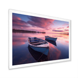 White Longboats Pink Blue Sunset Reflection - Boat Canvas Wall Art