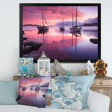 White Sailboat Pink Blue Sunset Reflection - Boat Canvas Wall Art