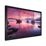 White Sailboat Pink Blue Sunset Reflection - Boat Canvas Wall Art