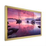 White Sailboat Pink Blue Sunset Reflection - Boat Canvas Wall Art