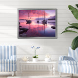 White Sailboat Pink Blue Sunset Reflection - Boat Canvas Wall Art