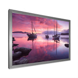 White Sailboat Pink Blue Sunset Reflection - Boat Canvas Wall Art