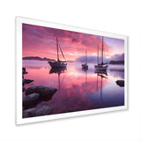 White Sailboat Pink Blue Sunset Reflection - Boat Canvas Wall Art