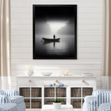Solitary Longboat Misty Lake Minimal - Boat Canvas Wall Art