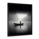 Solitary Longboat Misty Lake Minimal - Boat Canvas Wall Art