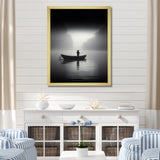 Solitary Longboat Misty Lake Minimal - Boat Canvas Wall Art