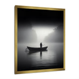 Solitary Longboat Misty Lake Minimal - Boat Canvas Wall Art