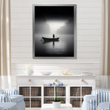 Solitary Longboat Misty Lake Minimal - Boat Canvas Wall Art