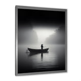 Solitary Longboat Misty Lake Minimal - Boat Canvas Wall Art