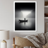 Solitary Longboat Misty Lake Minimal - Boat Canvas Wall Art